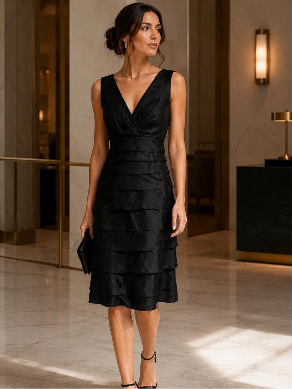 London Times Black Tiered Cocktail Dress Size 8